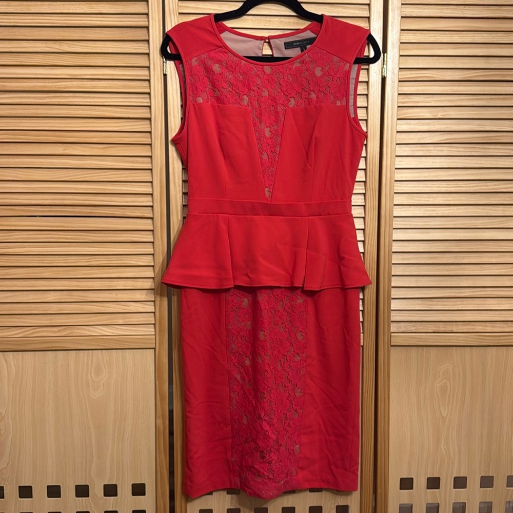BCBGMaxAzria Red Lace Peplum Dress